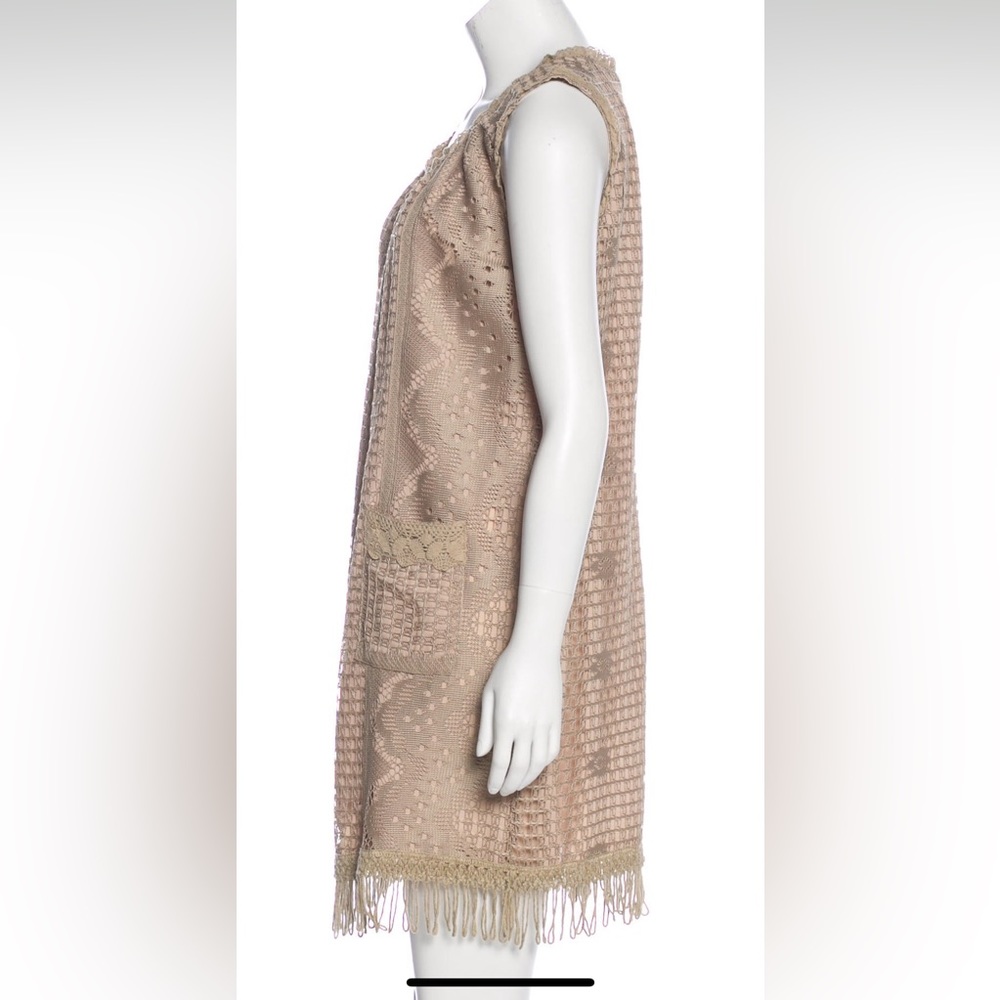 Anna Sui crochet and fringe beige crew neck sleeveless mini fully lined - Picture 2 of 6